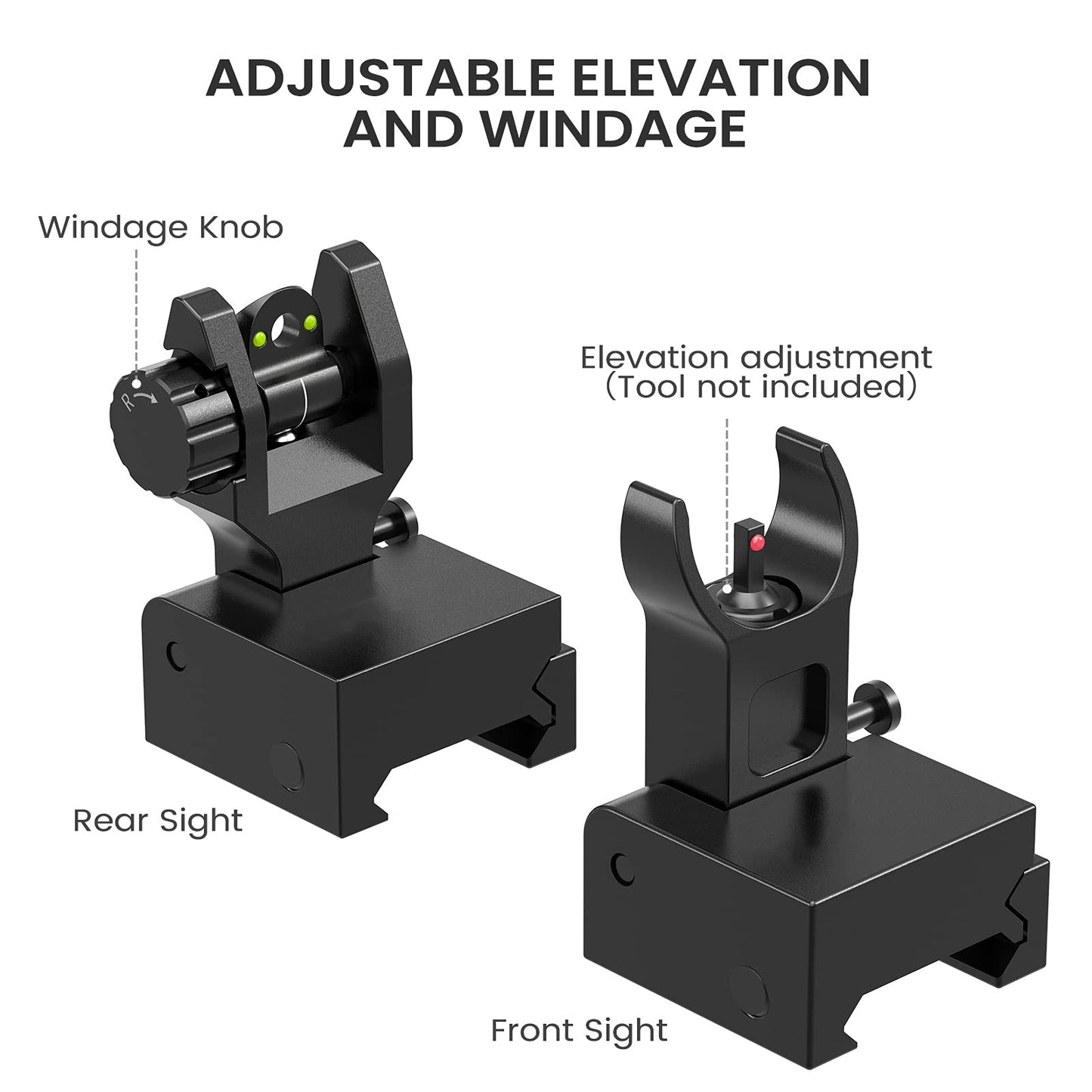 90 Degree Folding Tactical Fiber Optic Front and Rear Sights