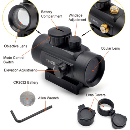 1x40 Red Dot Scope Sight Rifle Scope Green Red Dot Collimator Dot with 11mm/20mm Rail Mount Airsoft Air Hunting