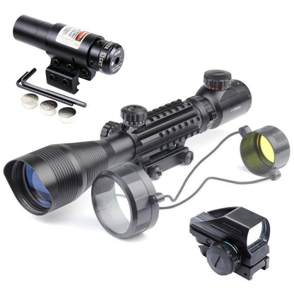 TAC-5: 4-12x50 Illuminated Reticle Scope Package - Includes 4 Mode Dot Sight and Green or Red Laser