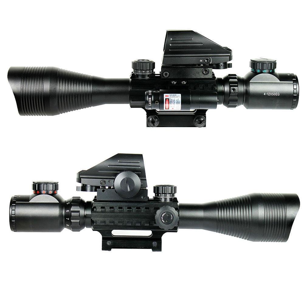 4-12X50 EG 3 in 1 Tactical Air Gun Red Green Dot Laser Sight Scope Holographic Optics Rifle Scope