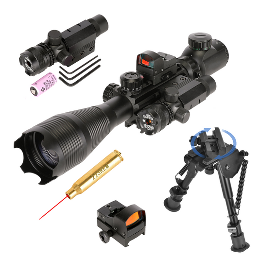 The AR-15 5 Piece Package w/ Illuminated Scope, Green Laser,Dot Sight, .223 Bore Sight and Bipod