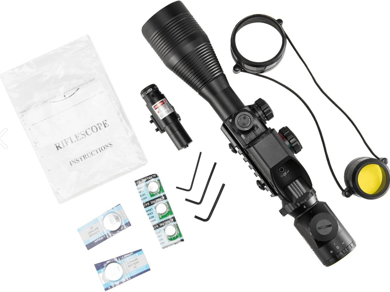 Rifle Scope 4-12x50 Rangefinder Reticle Scope with Laser Sight and Red Dot Sight