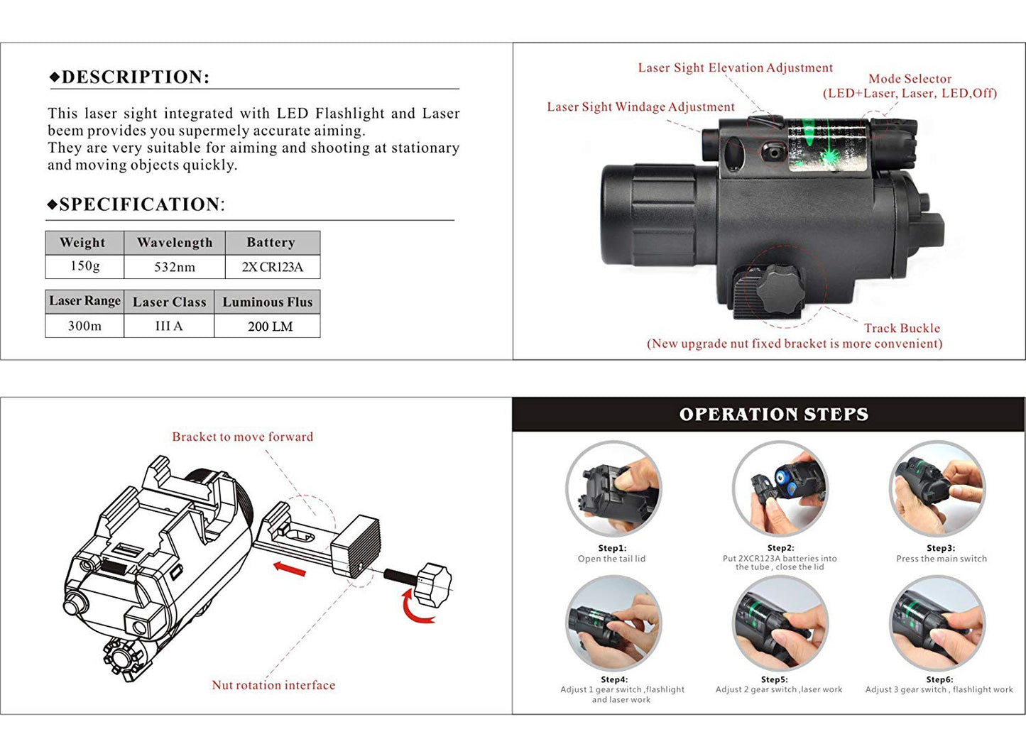 Rail Mounted Flashlight and Green Laser Combo